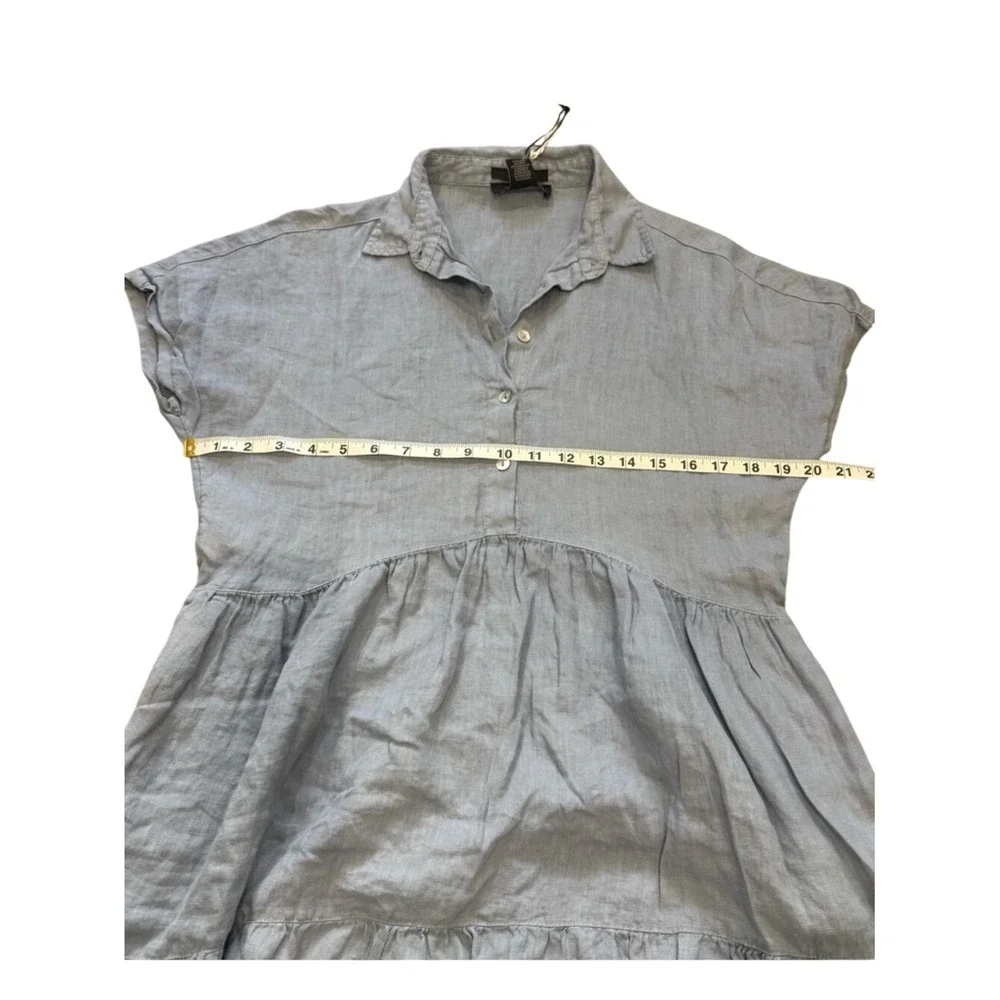 ON HOLD --- Tahari Blue 100% Linen Tiered Babydoll Mini Dress Short Sleeve Small